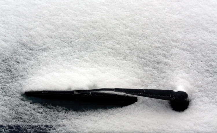 Snow-covered windshield