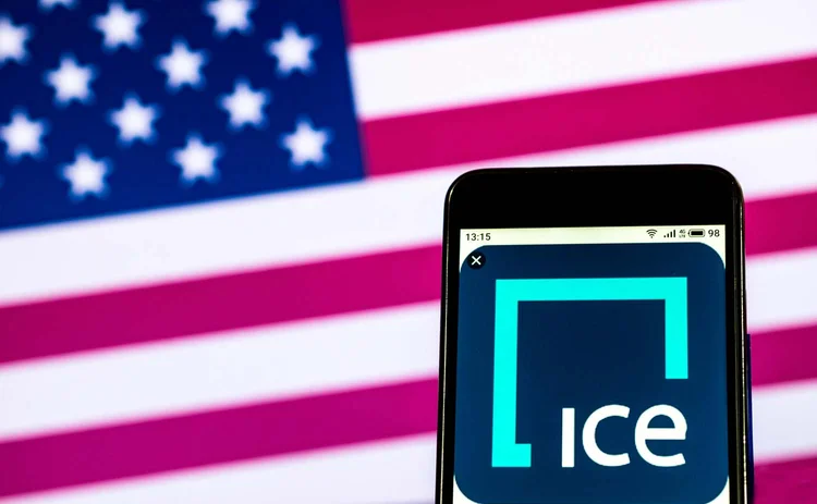 Ice logo against US flag backdrop