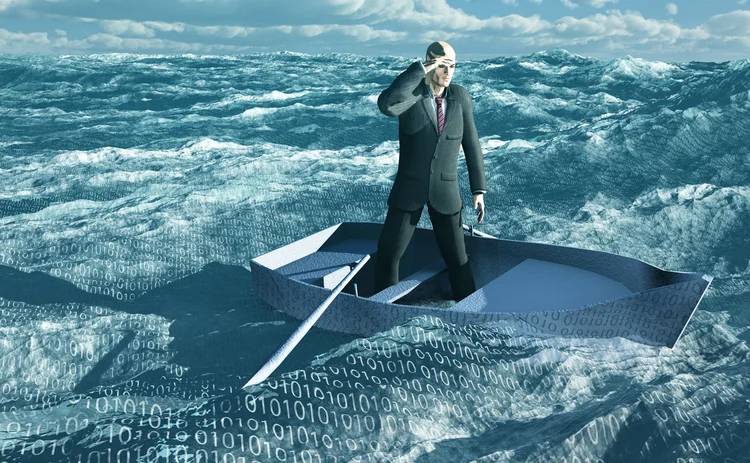 Image of a man afloat in a sea of data